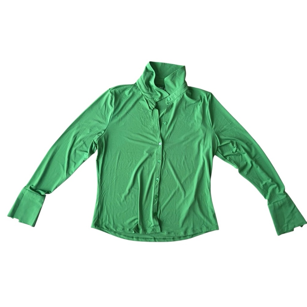 Abercrombie & Fitch Green Button Down Collared Top XL